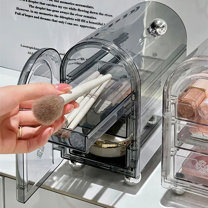 Transparent Cosmetic Tools Organizer with Clear Drawers Top Shelf Plastic Lipstick Air Cushion Eyeshadow Drawer Storage Box Vue