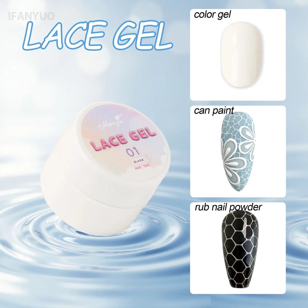 8 Colors Nail Poke Art Glue Lace Hole Bubble Wave Ocean White Black Colorful Nail Hollow Painting Gel Soak Off Varnish UV LED Vue