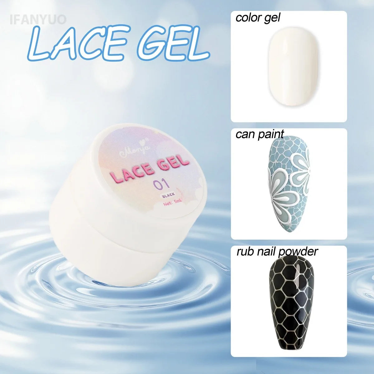 8 Colors Nail Poke Art Glue Lace Hole Bubble Wave Ocean White Black Colorful Nail Hollow Painting Gel Soak Off Varnish UV LED Vue