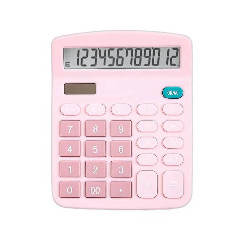 12 Digits Electronic Calculator Solar Calculator Dual Power Supply Calculator for Home Office School Financial Accounting Tools Vue pink
