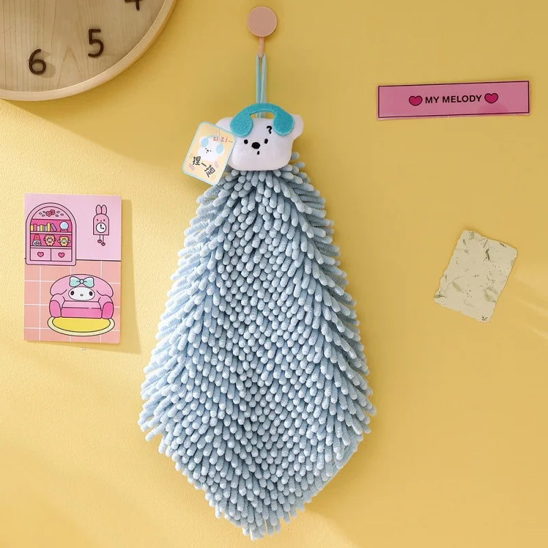 Puppy Holiday Cartoon Simple Chenille Hand Towel, Dual-Use Hanging Towel for Kitchen and Bathroom, for Wiping Hands, Cleaning Glass, and Washing Cars, Cleaning Supplies, Thickened Chenille Fabric, Fine Plush, Thick and Skin-F Vue 1Pc