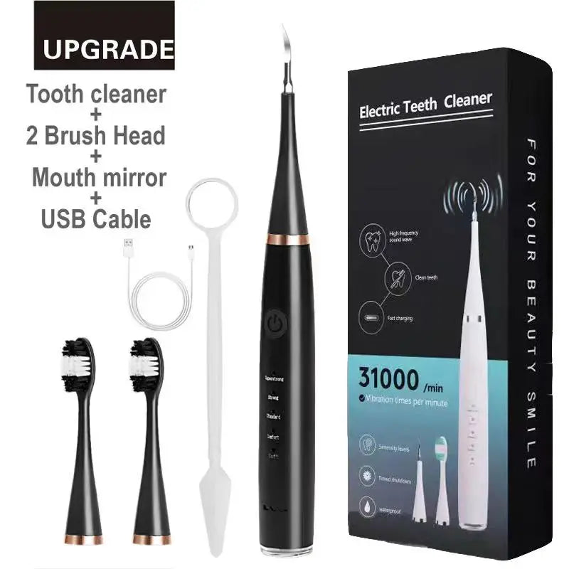 Sonic Electric Toothbrush Teeth Cleaner Dental Teeth Scaler USB Rechargeable Dental Calculus Stains Tartar Plaque Remover Tools Vue black with 3 heads