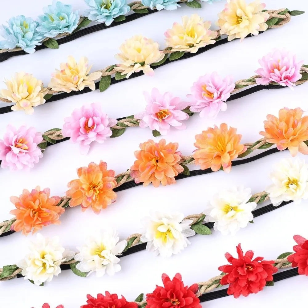 Pink Rose Floral Wreath Crown Hand Woven Vintage Elegant Flower Crown Adjustable Ribbon Silk Flower Hair Loop for Bridal Wedding Vue