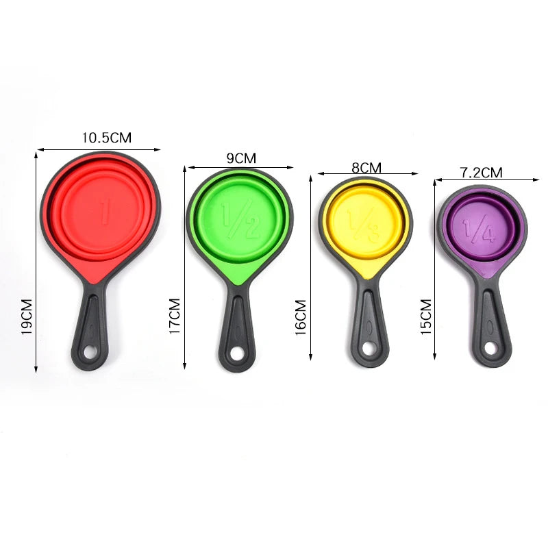 4/8Pcs Silicone Measuring Cup Measuring Spoon Collapsible Baking Measuring Tool Set for Coffee Flour Honey Sugar Baking Spoon Vue 4Pcs Random Color