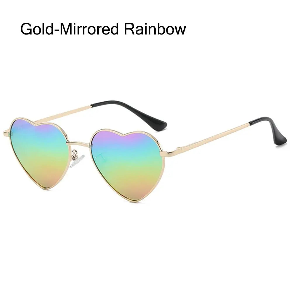 Women Fancy Accessories Metal Frame Heart Sun Glasses Shades 90s Glasses Heart-Shaped Sunglasses Vue Mirrored Rainbow