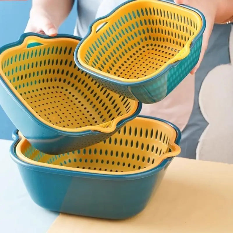 Double-layer Kitchen Sink Colander for Fruits and Vegetables Featuring Multi-purpose Usability for Easy Cooking Vue