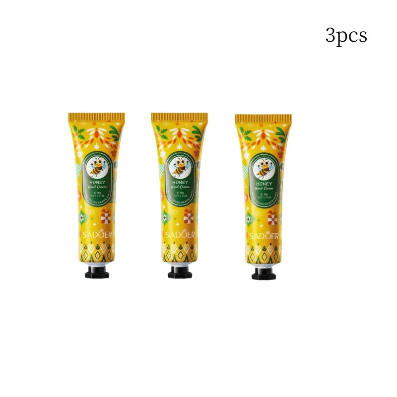 Honey Moisturizing Hand Cream, Designed for Dry Skin, Contains Skin-Friendly Ingredients Like Glycerin, Refreshing and Non-Greasy Travel-Sized Hand Care, Suitable for All Skin Types, Autumn/Winter Vue 3Pcs