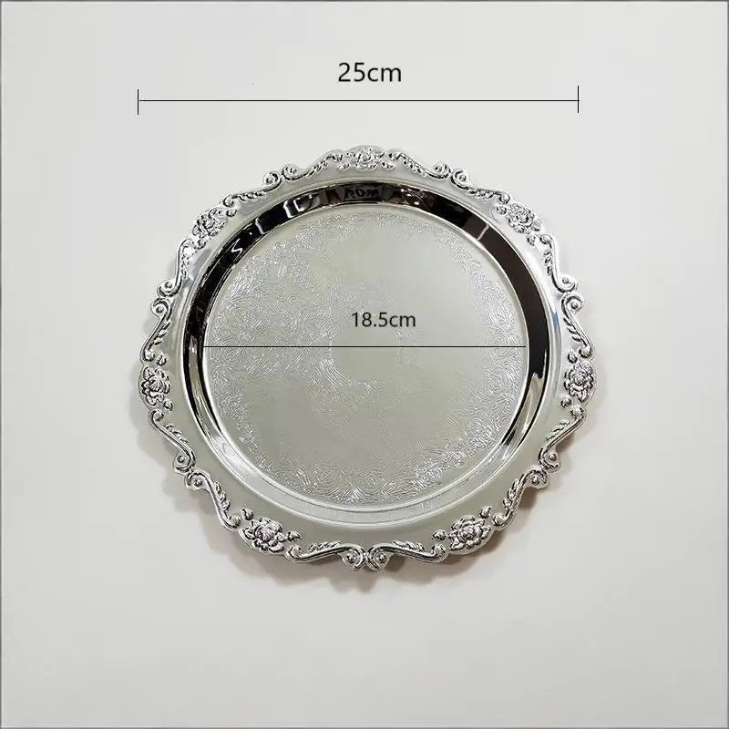 Luxury Silver Plated Plates Cake Dessert Tray High Tea Snack Fruit Dish Jewelry Storage Tabletop Decor Home Hotel Supplies〔CC11〕 Vue A4