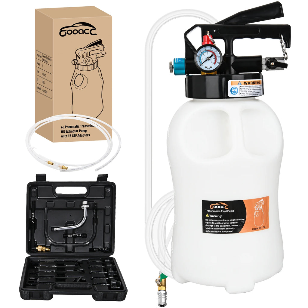 Transmission Fluid Pump Kit 6L Automotive Pneumatic Oil Fluid Extractor ATF Refill Dispenser Transfer Pump with 15 ATF Filler Adapters 1.6 Gal 2 Ways Vacuum Fluid Evacuator Oil Change Tool Set Vue WHITE United States