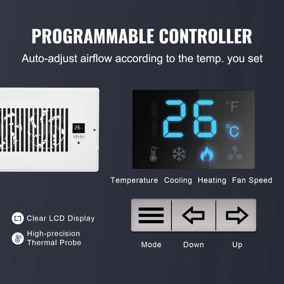 Quiet Register Booster Fan with Remote & Thermostat | 6x10 6x12 Register Booster Fan Vue