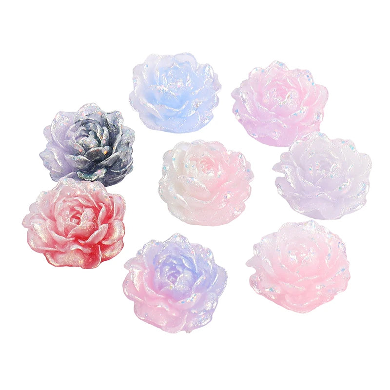 5-Piece Set UV-Coated Peony Decorative Accessories Glowing Flashing 36mm for Holiday Decoration DIY Phone Enhanced Visibility Vue random color 20pcs