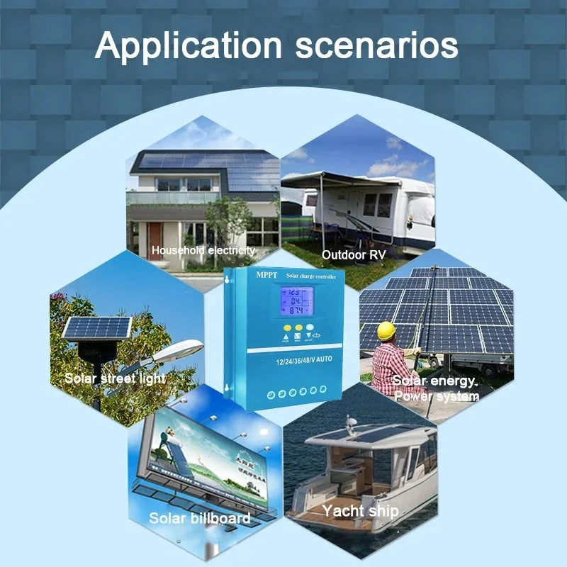 80A 100A MPPT 12V 24V 48V96V Auto Solar Charge Controller with LCD Display Solar PV Regulators for Lead-acid / Lithium Battery Vue