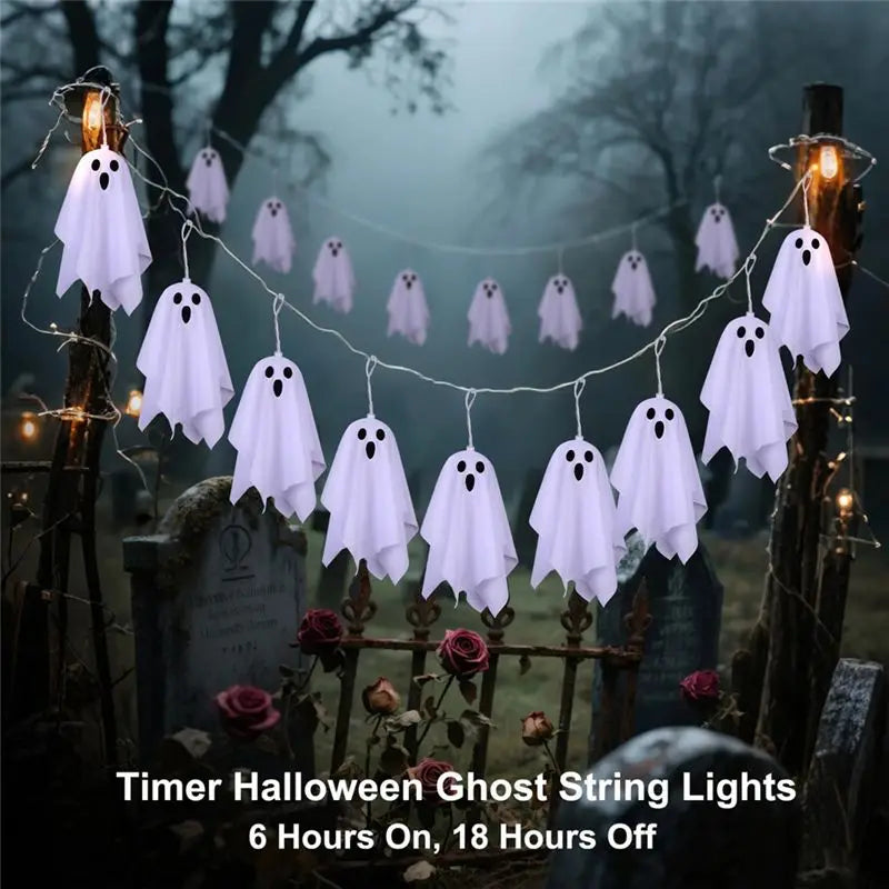 ABKW-Halloween Lights Indoor Halloween For Party, Haunted House, Fireplace, Porch, Window Decor 8 Modes Light Up Ghost Garland Vue