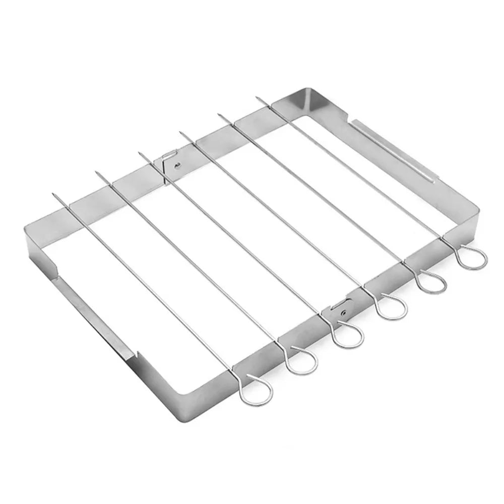 Creative BBQ Skewer Rack Set Stainless Steel Foldable BBQ Grill Rack Sturdy Grill Skewers Outdoor Grill Tools Birthday Party Vue Silver