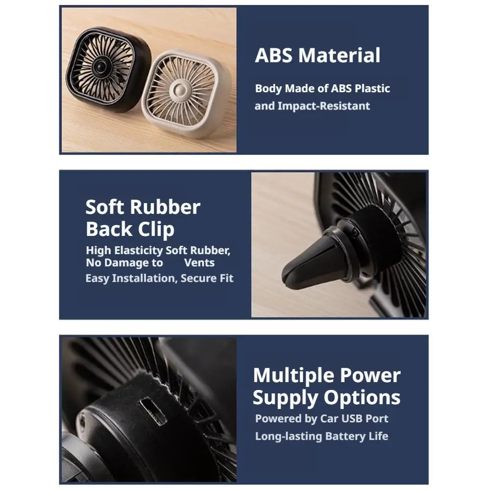 Car Air Conditioner Outlet Mini Clip Fan 3 Speeds Adjustable Powerful Cooling Fan Car USB Atmosphere Colorful Light Electric Fan Vue