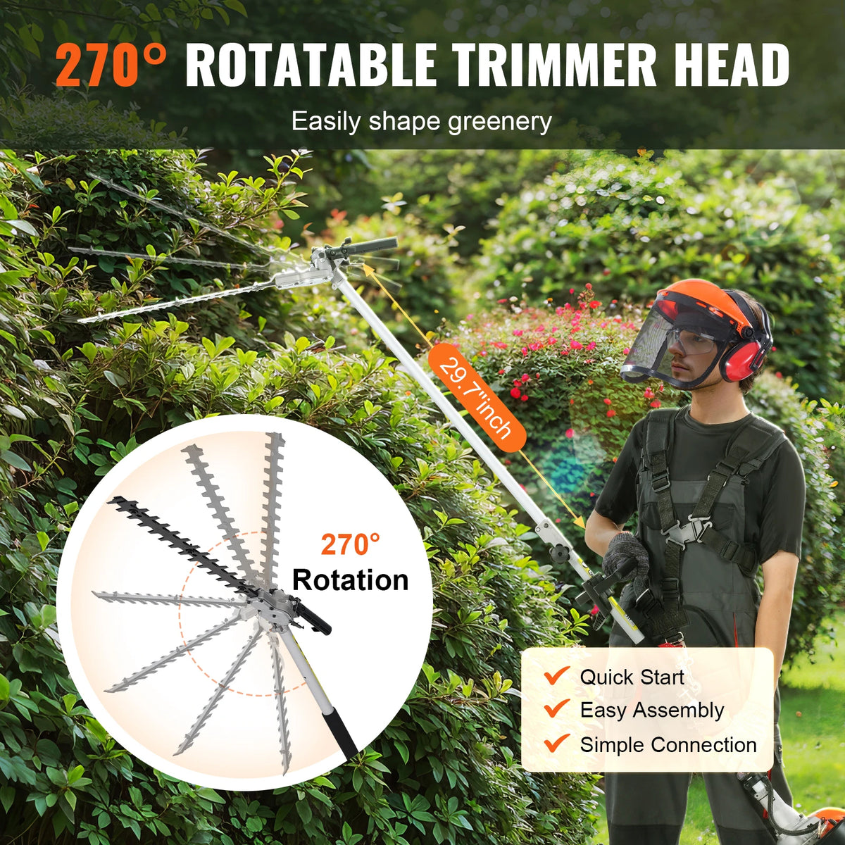 43CC 6-in-1 Gas Hedge Trimmer, Weed Eater & Pole Chainsaw Gas Multi-Tool Trimmer Vue