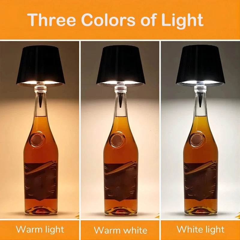 Wireless Bottle Table Lamp Touch Control 3 Colors and Stepless Dimming Night Lamp for Outdoor Bar Wine Bottles Decor Desk Lights Vue