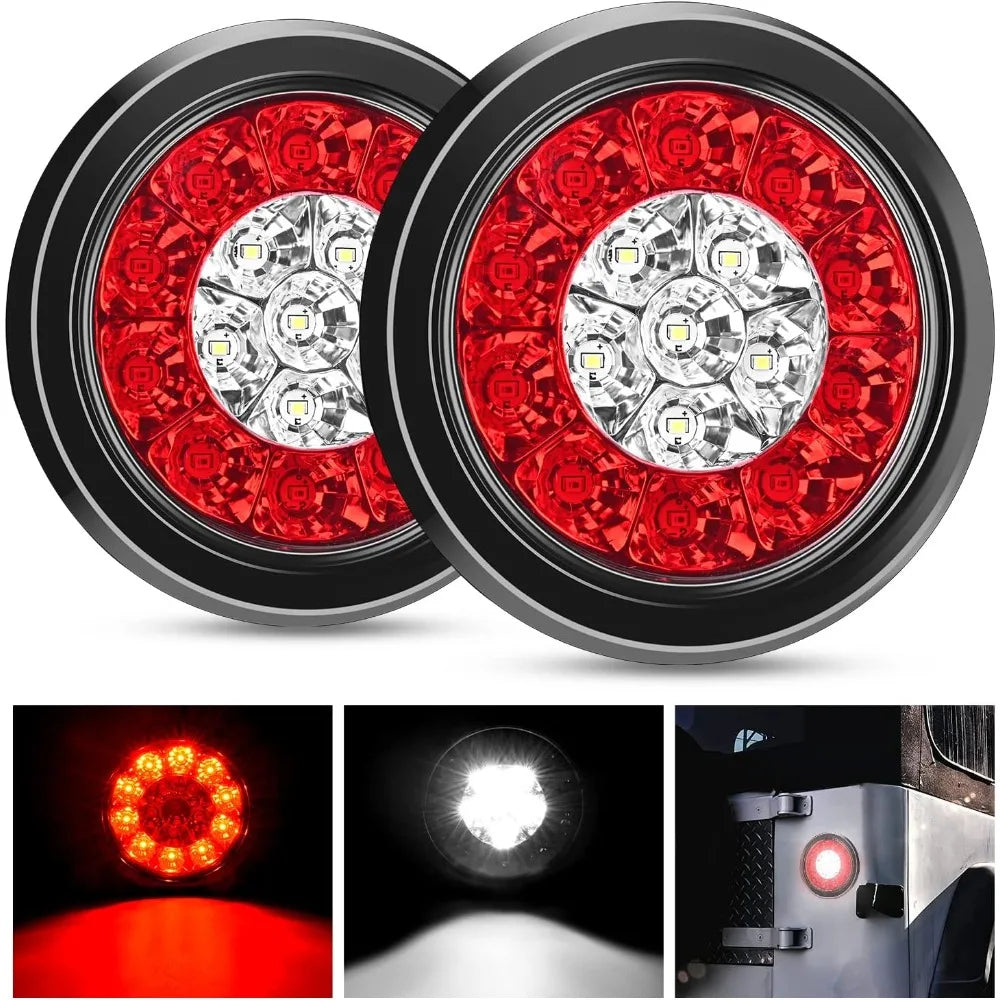 Nilight 2PCS 4’ Round LED Trailer Tail Lights Flush Mount Grommets Stop Brake Running Reverse Light for Trucks Trailers RV Moto Vue Red White United States