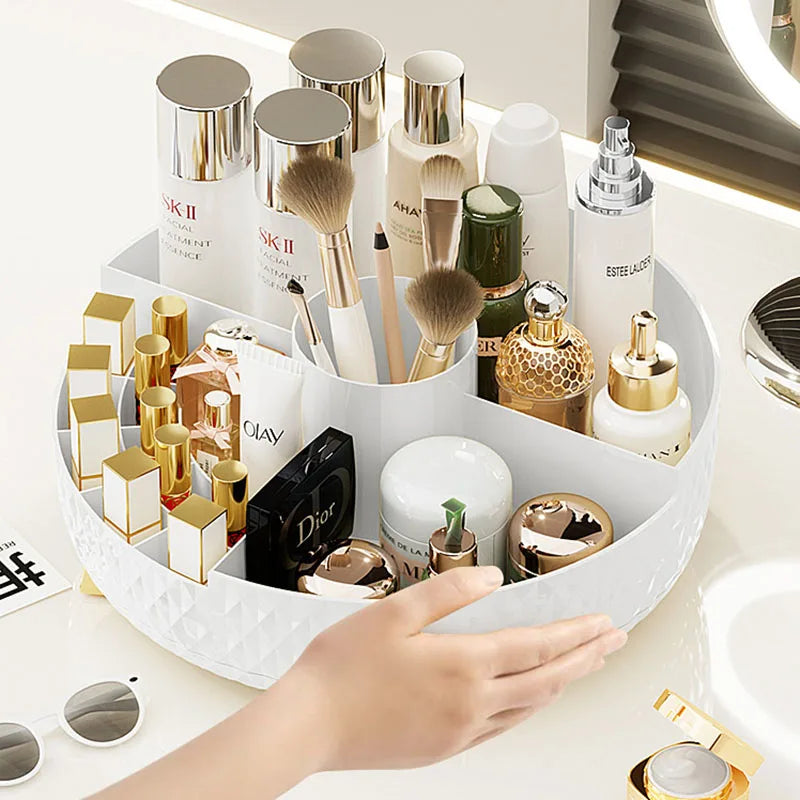 360 Degree Rotating Storage Box Diamond Pattern Cosmetic Storage Container with Multiple Compartment for Lipstick Makeup Brushes Vue