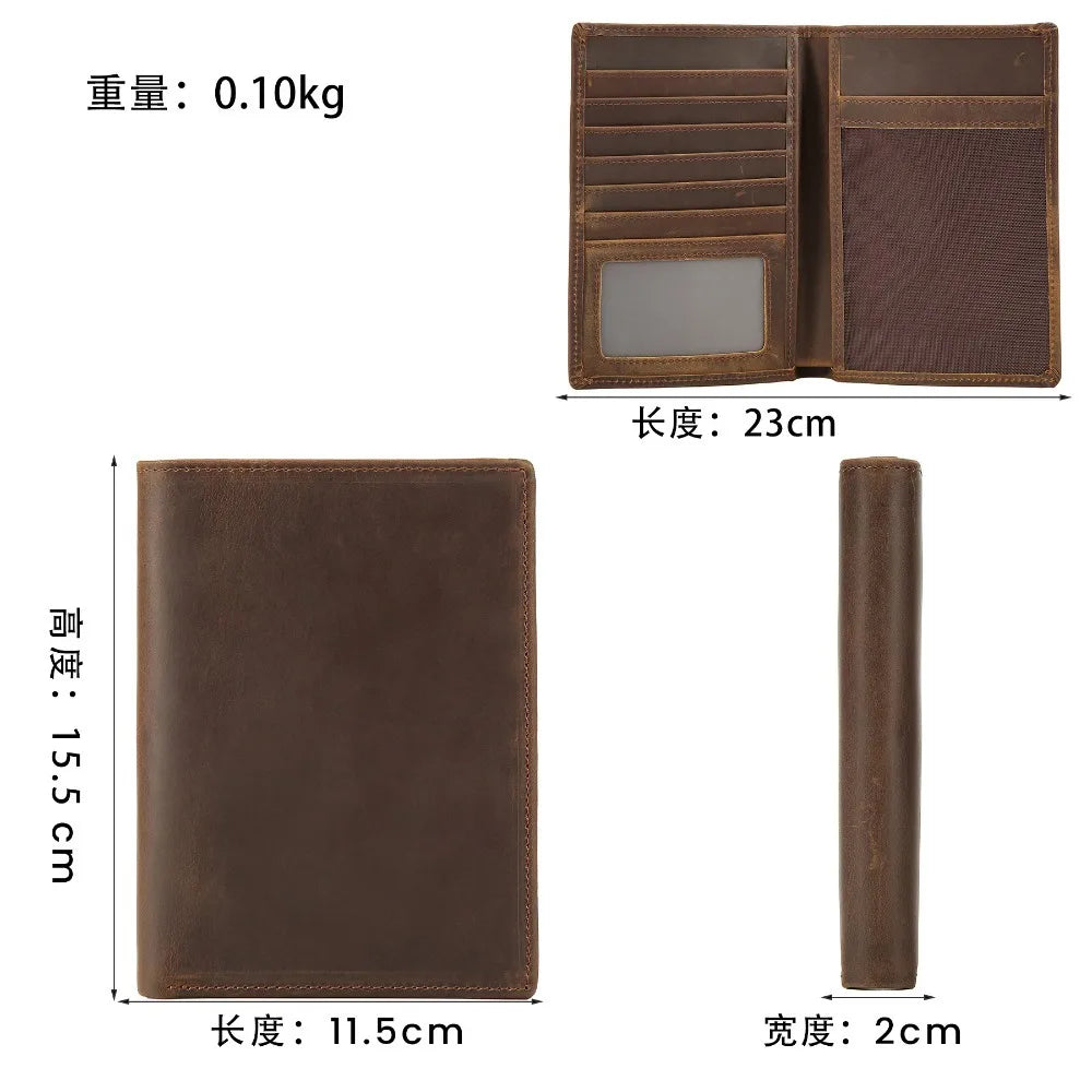 Leather Passport Bag, Simple Retro Cowhide ID Bag, Clutch Bag, Multi-functional Large-capacity Wallet Storage Bag Vue