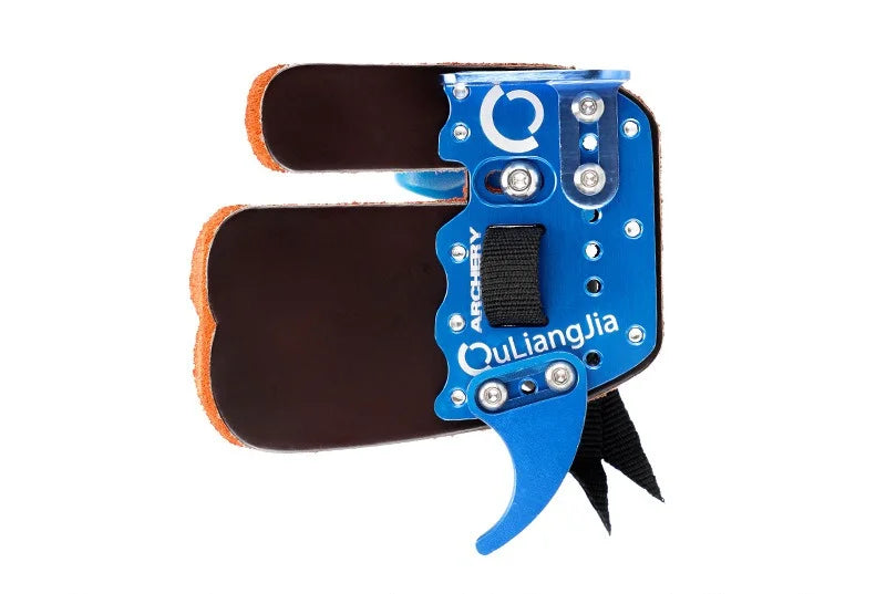 Competitive Recurve Bow Finger Tab Right Hand Cowhide & Aluminum Finger Guard Cheek Rest Archery Shooting Accessories Vue S size blue