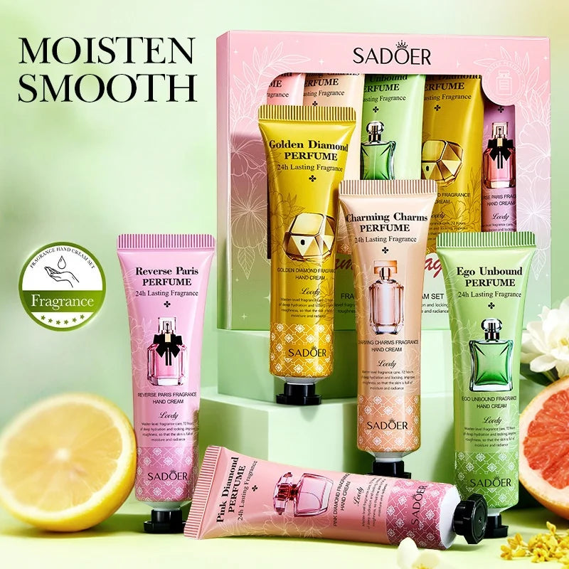5Pcs Perfume Fragrance Hand Cream Set Moisturizing Non-Stick Hand Cream Nourishing Moisturizing Anti-Wrinkle Hand Skin Care Vue