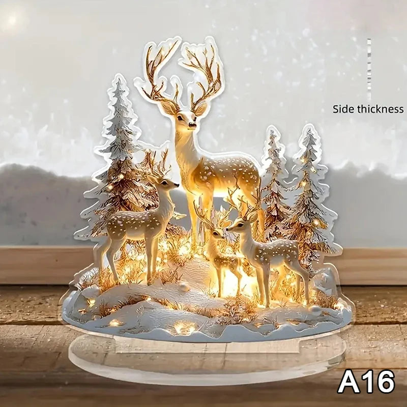 2D Flat Acrylic Christmas Desk Decor With Base Snowman House Rotating Carousel Design Indoor/Outdoor Home Office Decoration Vue A16