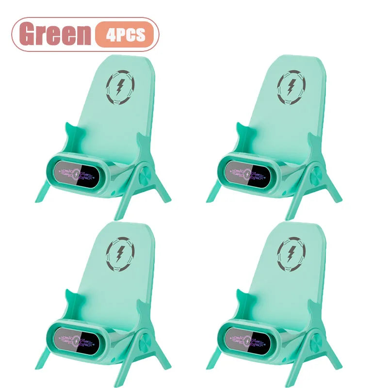 1-4pcs Wireless Charging Stand with Speaker for Desk Horizontal Vertical Auto Sensing Fast Charger for All Phones Vue Green-4PCS