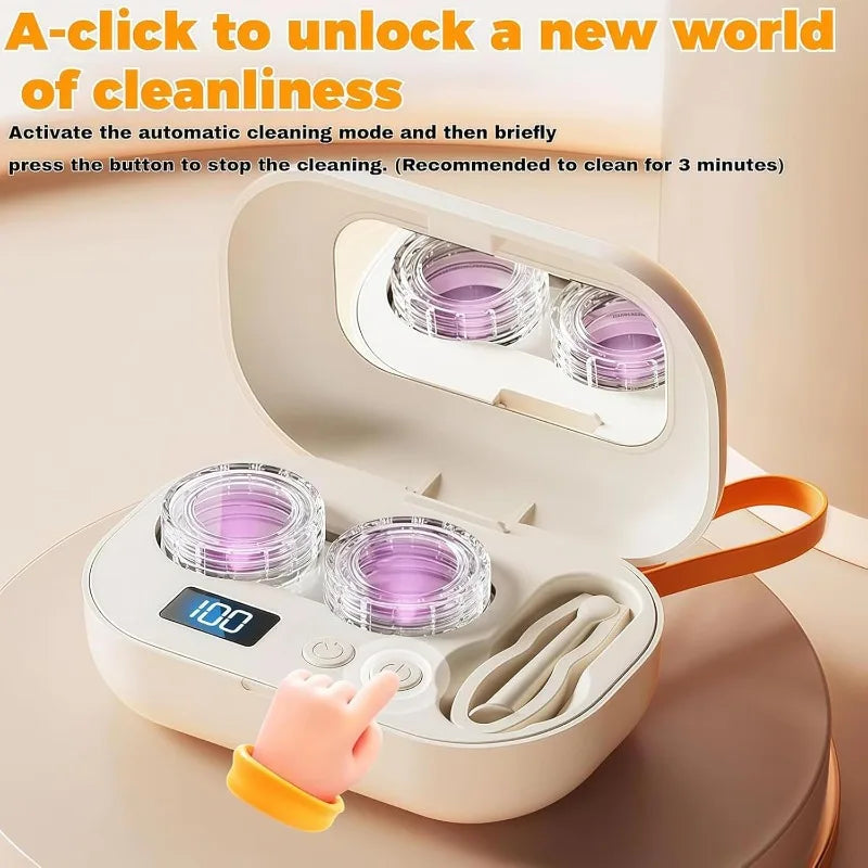Portable Rechargeable Ultrasonic Contact Lens Cleaner Case Compact Deep Cleaning Device Machine for Travel Office Vue