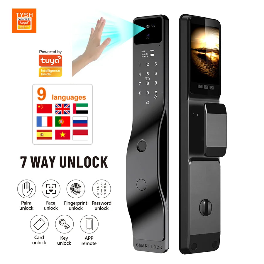 TYSH Smart Lock Real Time Intercom Wifi Camera App Fingerprint Intelligent Palm Vein 3d Face Recognition Door Lock Vue