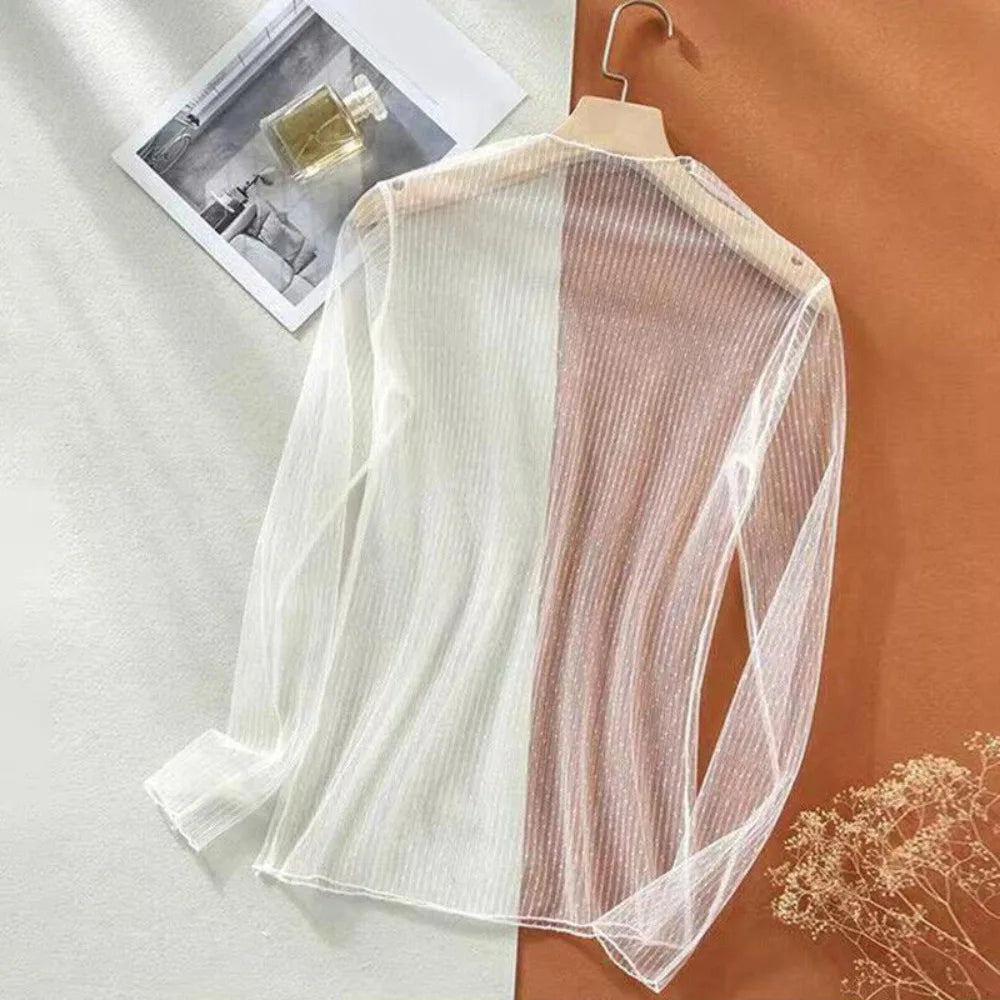 Women Mesh Sheer Long Sleeve T-shirt Tops Ladies Summer Beach See