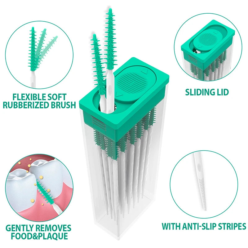 100Pcs/Box Interdental Silicone Brushes Dental Toothpicks Brush Between Teeth With Thread Oral Cleaning Tools Vue