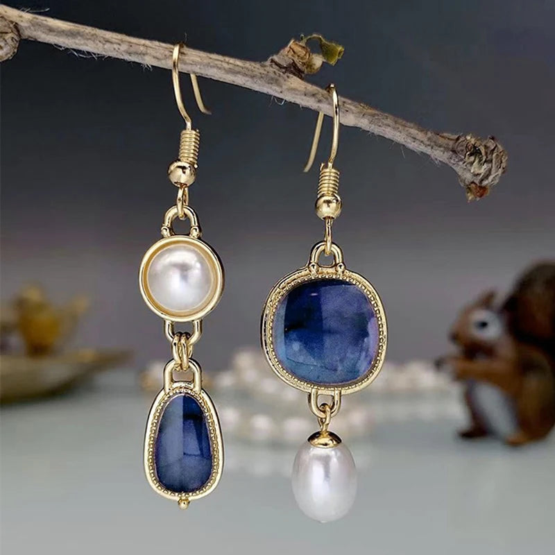 Huitan Blue Cubic Zirconia Drop Earrings | Bohemian Party Drop Earrings Vue E4965