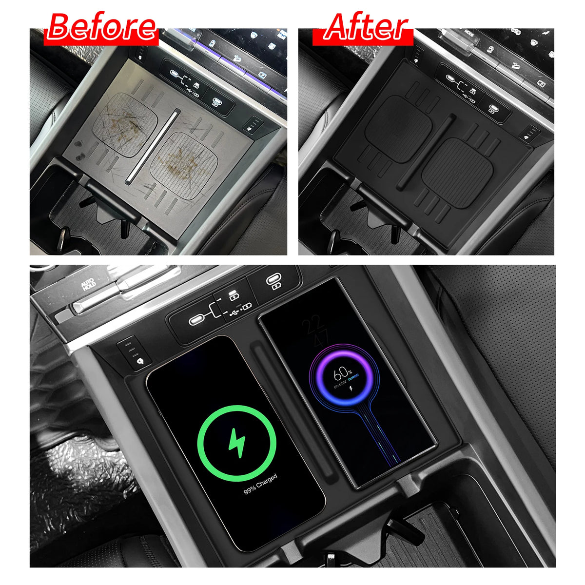 Smabee for Hyundai Santa Fe 2024 2025 2026 Car Anti-Slip Pad Silicone Center Console Wireless Charger Interior Accessories Black Vue
