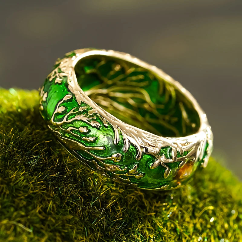 Huitan Green Enamel Ring – Vintage Geometric Women's Ring Fashion Ring Vue