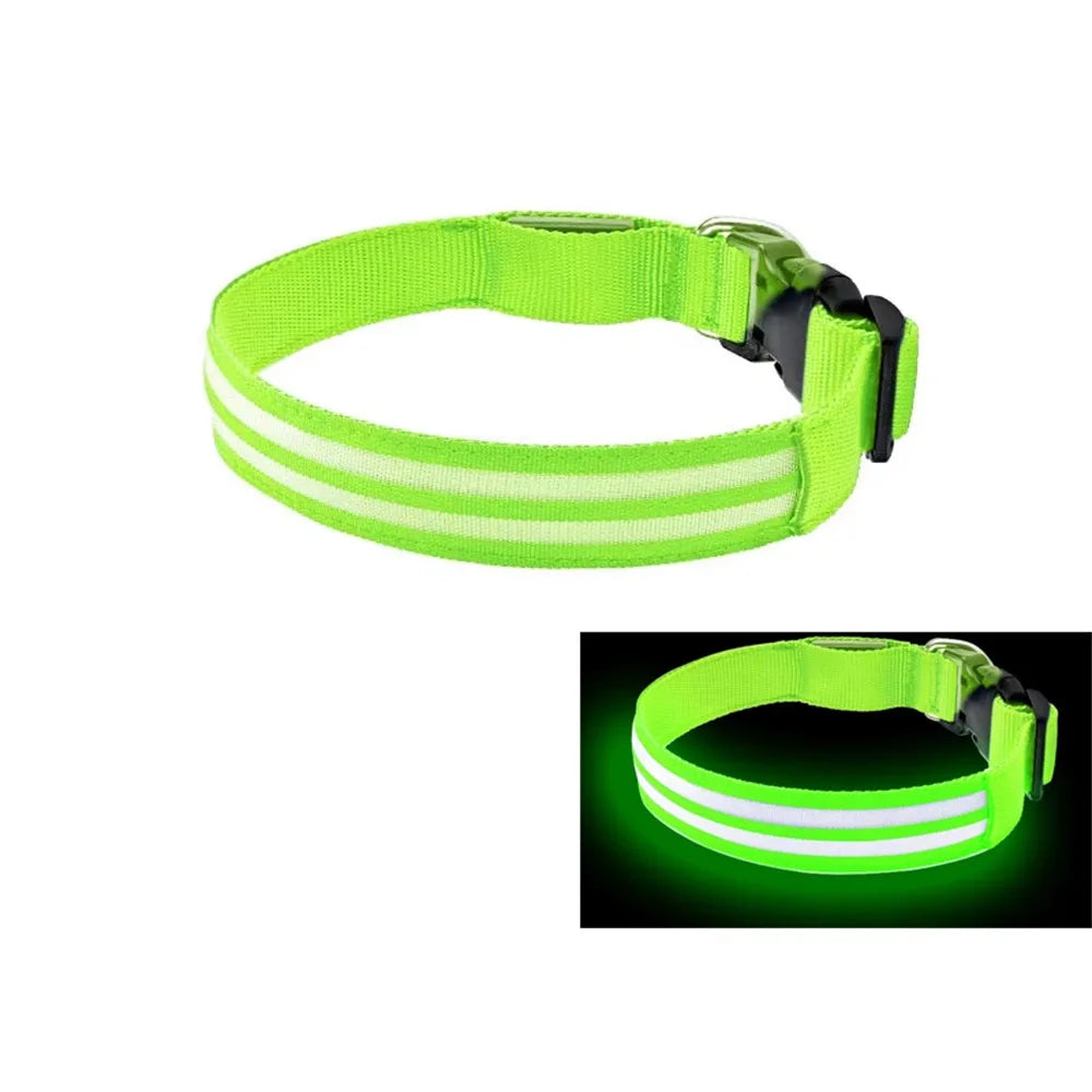 Adjustable Light Up Dog Collar Nylon Material Flashing Light LED Glowing Dog Neck Ring Waterproof Anti-Lost Vue L-Green Single Color