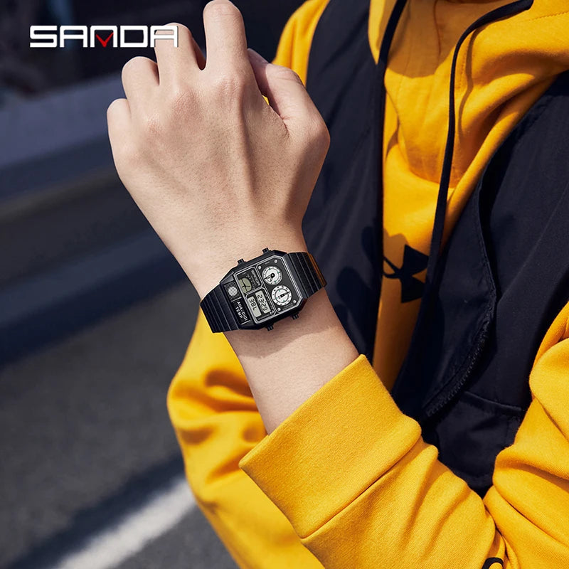 SANDA 3192 Men's LED Square Watch – Chronograph & Thermometer Men's Digital Watch Vue