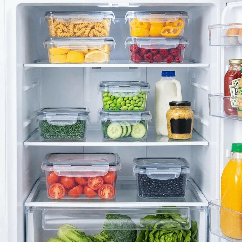 12PCS/SET Plastic Refrigerator Storage Box Transparent Stackable Food Freezer Box Square Odorless Kitchen Storage Container Vue