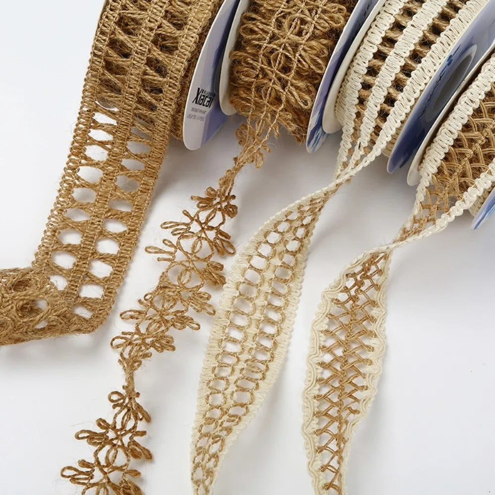 Boho Jute Burlap Ribbon DIY Natural Rustic Twine Ribbon Hollow Out Handmade Linen Burlap Lacework Bouquets Gift Wrapping Vue