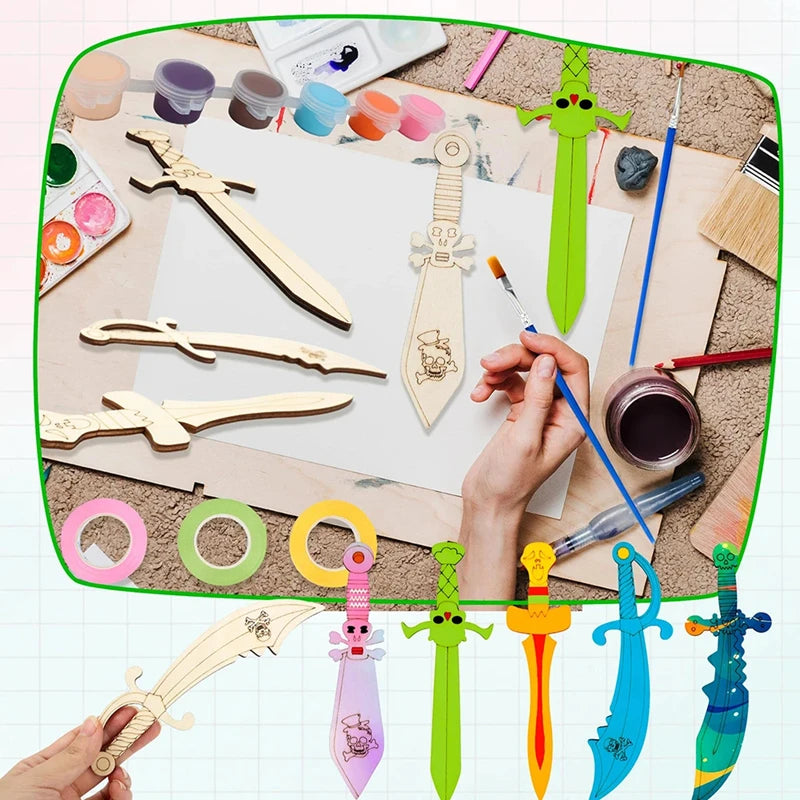 Kids DIY Pirate Wooden Sword Craft Kit – Paint & Decorate Kids Craft Kit Vue
