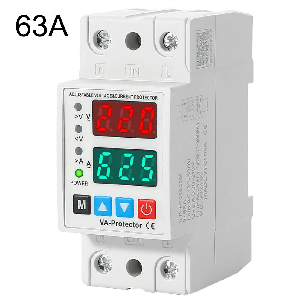 40A/63A Din Rail Adjustable Over Voltage and Under Voltage Protective Device Protector Relay Over Current Protection LimitSwitch Vue