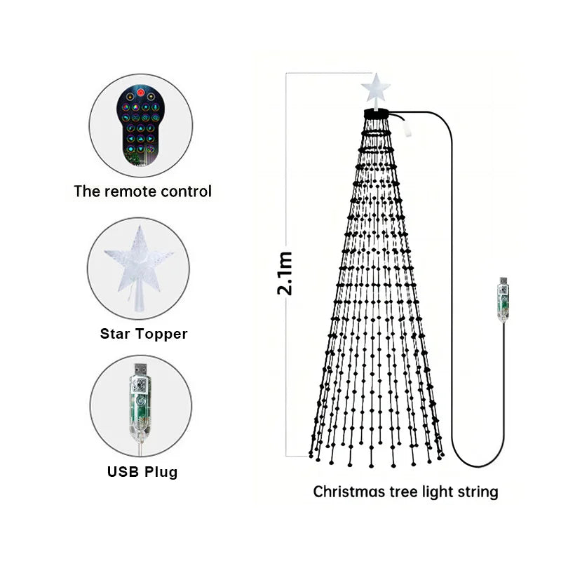 2.1M LED Christmas Tree Decorative Lights Lntelligent IDeal LED APP Control DIY Lmage Light String for Christmas Tree Decoration Vue 2.1M-256LEDS USB