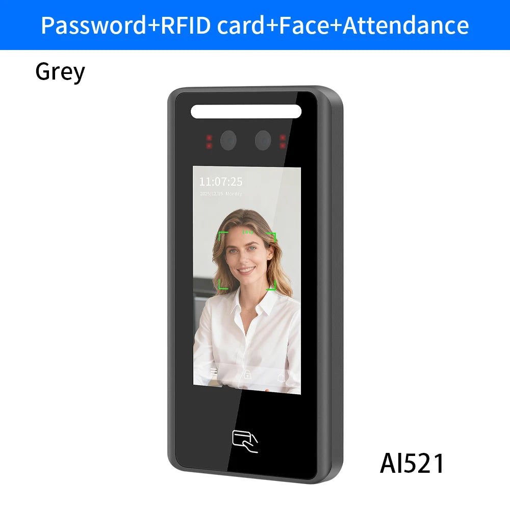 4.5-in Biometric Fingerprint Access Control AI Dynamic Face Attendance System RIFD Card/Face/Password/Fingerprint Unlock Methods Vue AI521