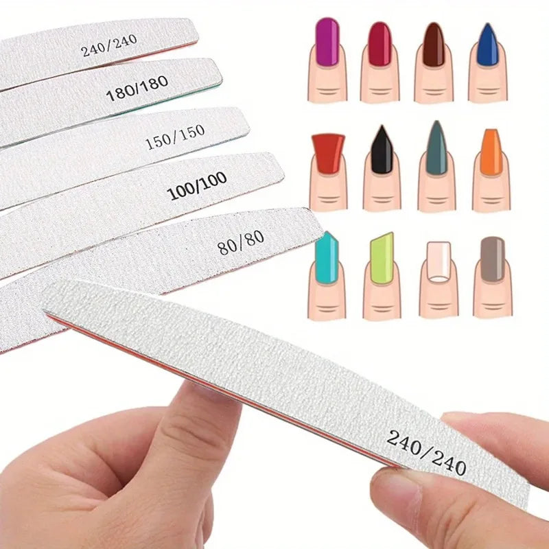 1 3 5 10Pcs Professional Nail File Set 80 100 150 180 240 Grit Sandpaper Manicure Pedicure Sanding Tools Nail Care Accessories Vue