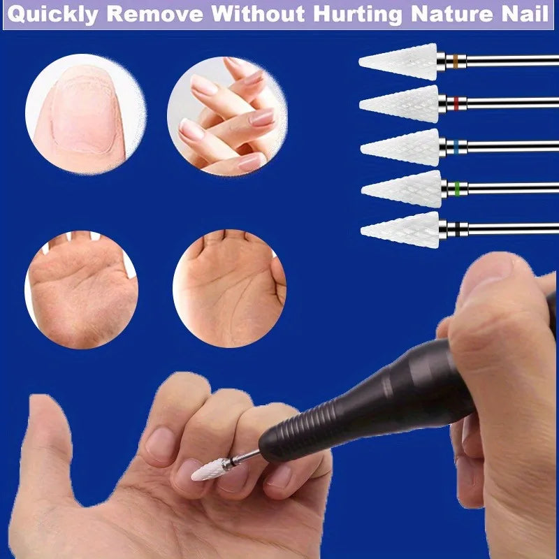 Kit-1/2/4/5PCS Ceramic Nail Drill Bit Milling Cutter, Electric Manicure Drills Pedicure Mill Bits, Machine Files Nail Art Tools Vue