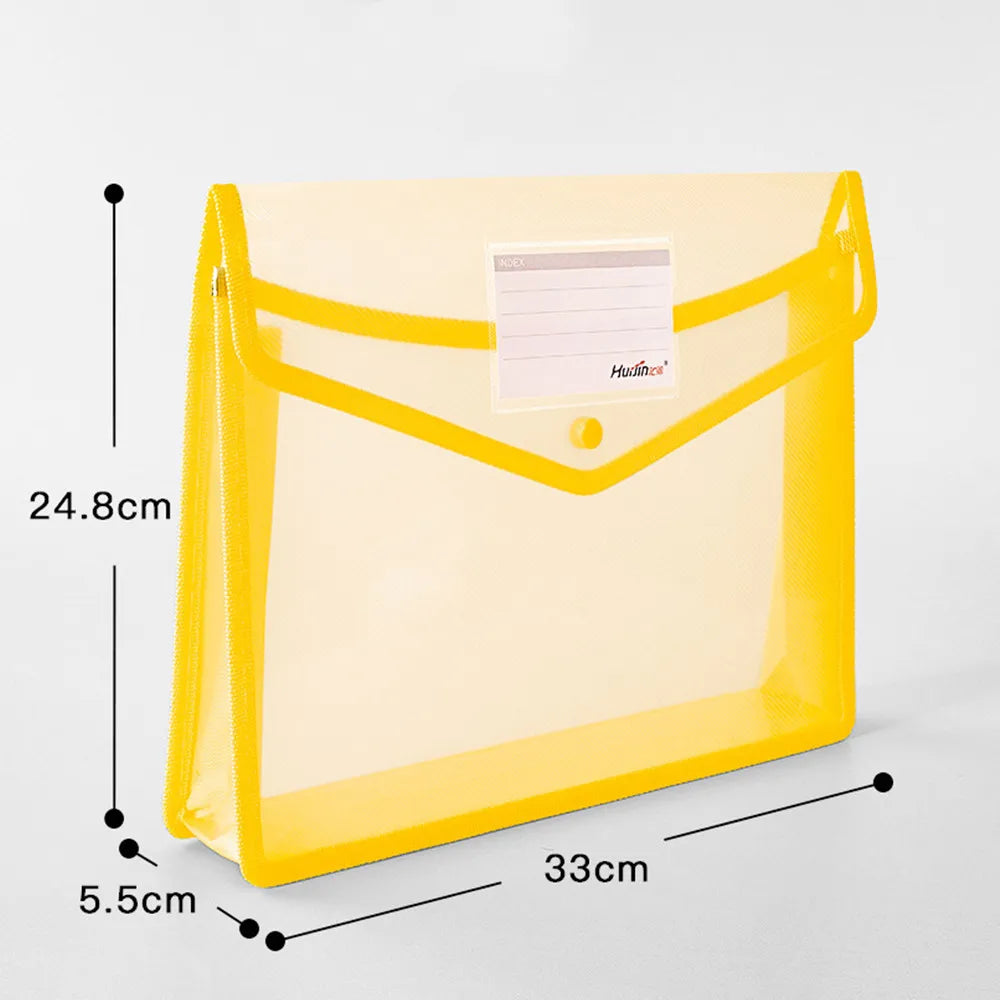 A4 Transparent Lightweight File Bag Portable Waterproof Folder Document Holder Large Capacity Button Storage School Test Paper Vue YELLOW