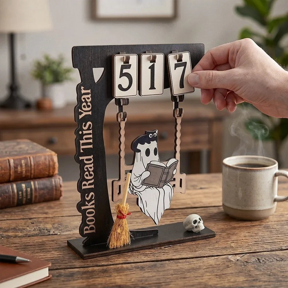 Dark Style Halloween Reading Counter Vintage Wooden Reading Ghost Swing Ornament Spooky Detachable Reading Ghost Figurine Vue