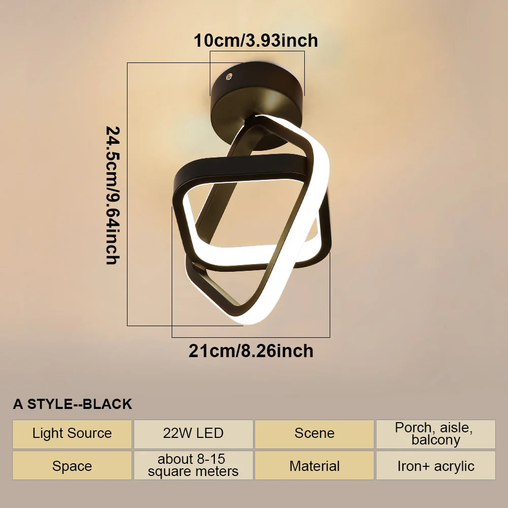 Modern Style LED Ceiling Lamp Geometric Shape Aisle Corridor Light Wall Light Kitchen/Bedroom Lighting 110V White/Warm Light Vue GD-DQF-BK changeable