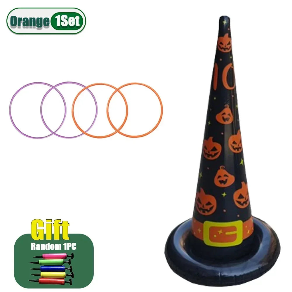 1-10Sets Halloween Inflatable Cone Toss Ring Game PVC Witch Hat Target for Carnival Party Adults Outdoor Interactive Fun Vue Orange 1Set