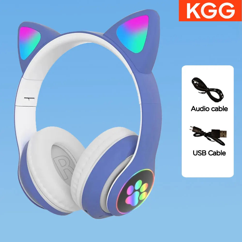 Cat Ears Headphones Flash Light Wireless With MIC Control LED Kid Stereo Cute Music Bluetooth Phone Headset Earphone Girls Gift Vue Type 1 with box 2
